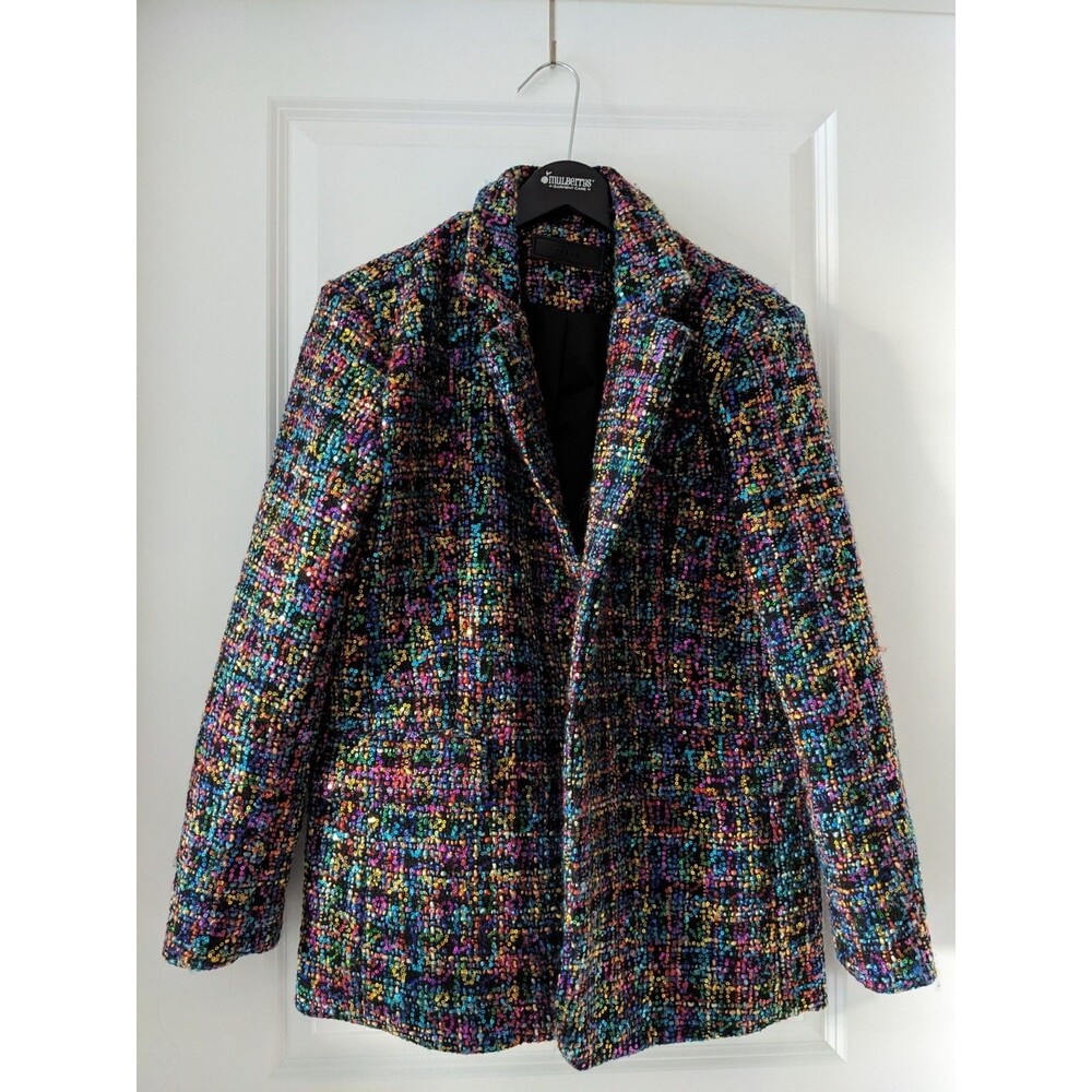 Blank NYC Women Size Small S Multicolor Rainbow Sequin Tweed Blazer Jacket